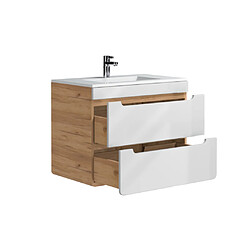 Avis Vente-Unique Meuble de salle de bain suspendu avec vasque à encastrer - Coloris naturel et blanc - 80 cm - ARUBA