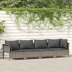 vidaXL Salon de jardin 4 pcs avec coussins Gris Résine tressée