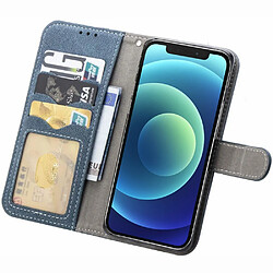 Etui en PU texture rétro, anti-rayures avec support et porte-cartes pour votre iPhone 12/12 Pro 6.1 pouces - bleu