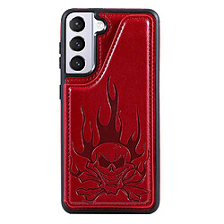 Coque en TPU + PU crâne imprimé, hybride avec béquille et porte-carte rouge pour votre Samsung Galaxy S21 5G