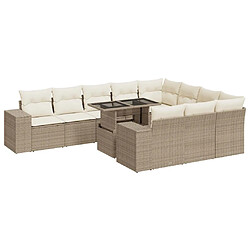 vidaXL Salon de jardin 11 pcs avec coussins beige résine tressée