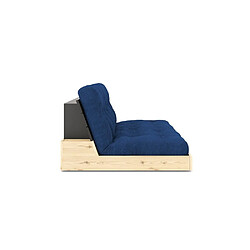 Inside 75 Canapé lit futon BASE bleu roi couchage 130cm dossiers noirs coffres