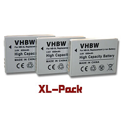 Vhbw 3 x batteries Li-Ion 650mAh (3.6V) pour Canon Digital Ixus-, Powershot-Serie,par exemple: 90IS, 970IS, SX210IS, SD800. Remplace: NB-5L.