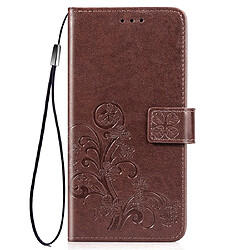 Wewoo Housse Coque Étui en cuir à Motif fleurs pressées Lucky Clover pour Galaxy M20avec porte-cartes et & Portefeuille et dragonne Marron