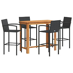 vidaXL Ensemble de bar de jardin 5 pcs noir bois massif acacia rotin