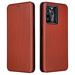 Coque en TPU + PU texture en fibre de carbone, anti-empreintes digitales, fermeture magnétique auto-absorbée avec support, orange pour votre ZTE Blade V30