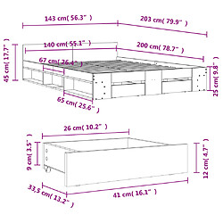 Vidaxl Cadre de lit et tiroirs chêne sonoma 140x200 cm bois ingénierie pas cher