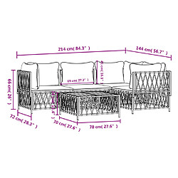 vidaXL Salon de jardin avec coussins 5 pcs blanc acier pas cher