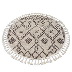 RUGSX Tapis BERBER TANGER B5940 cercle crème et marron Franges berbère marocain shaggy cercle 120 cm