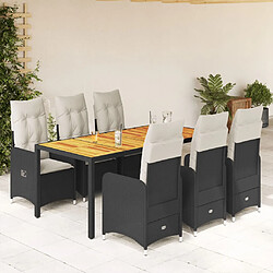 vidaXL Ensemble de bistro de jardin 7 pcs coussins noir poly rotin 