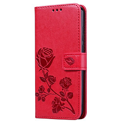 Wewoo Housse Coque Étui en cuir PU à rabat horizontal relief rose pour Huawei Honor 8A / Y6 2019avec support et fentes cartes et portefeuille rouge