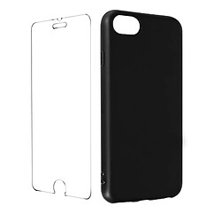 Avizar Coque iPhone 7, 8, SE 2020 et SE 2022 Souple Noir et Verre Trempé 9H Transparent