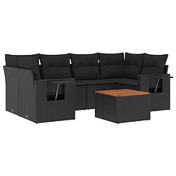 vidaXL Salon de jardin 7 pcs avec coussins noir résine tressée