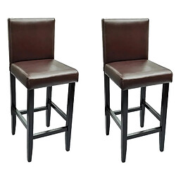 Helloshop26 Lot de deux tabourets de bar design chaise siège cuir synthétique marron 1202096