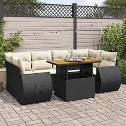 vidaXL Salon de jardin 7 pcs avec coussins noir résine tressée