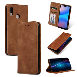 Wewoo Housse Coque en cuir à rabat horizontal magnétique Business Skin Feel rétro pour Huawei P20 Lite Marron