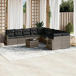 Maison Chic Salon de jardin 11 pcs avec coussins | Ensemble de Table et chaises | Mobilier d'Extérieur gris résine tressée -GKD52371