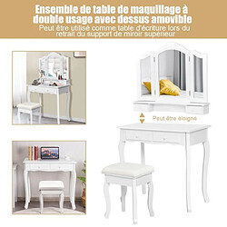 Helloshop26 Coiffeuse table de maquillage avec 3 miroirs tournable et tabouret 80 x 40 x 138 cm blanc 20_0008338