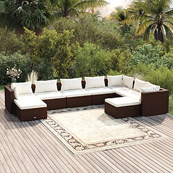 vidaXL Salon de jardin 9 pcs avec coussins Résine tressée Marron