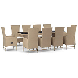 vidaXL Ensemble à manger de jardin et coussins 11 pcs beige poly rotin