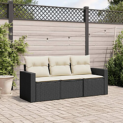 Maison Chic Salon de jardin 3 pcs avec coussins | Ensemble de Table et chaises | Mobilier d'Extérieur noir résine tressée -GKD48698