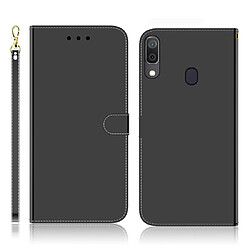 Wewoo Housse Coque Pour Galaxy A20 / A30 Etui à rabat horizontal en simili-miroir avec porte-cartes et porte-cartesporte-monnaie et lanière Noir