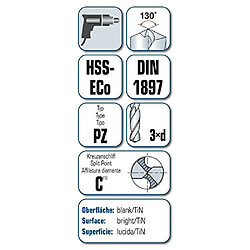 alpen Foret HSS Cobalt pour acier et inox DIN 1897 extrakurz PZ 3 MM de diamètre de 46 MM, L1, L2, 92100300100