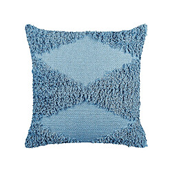 Beliani Coussin RHOEO Coton 45 x 45 cm Géométrique Touffeté Bleu