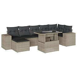 vidaXL Salon de jardin 8 pcs avec coussins gris clair résine tressée