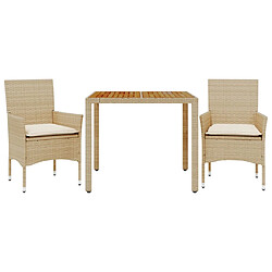 vidaXL Ensemble à manger de jardin et coussins 3pcs beige rotin acacia