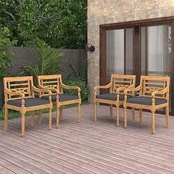 vidaXL Chaises Batavia lot de 4 avec coussins Bois de teck solide