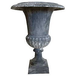 L'Héritier Du Temps Grand Vase Vasque Jardiniere en Fonte Grise Style Medicis Pot de Fleur 47,5x47,5x62cm