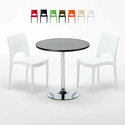 Grand Soleil Table Ronde Noir et 2 Chaises Colorées P