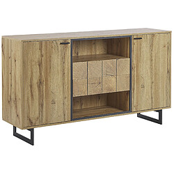 Beliani Buffet avec 2 tiroirs et 2 portes en bois clair et noir BOISO