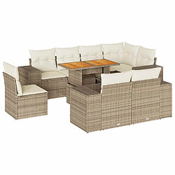 vidaXL Salon de jardin avec coussins 9 pcs beige résine tressée