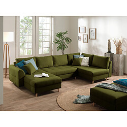 Lisa Design Rune - canapé panoramique - avec pouf d'appoint - 7 places - style scandinave - droit Rune - canapé panoramique - avec pouf d'appoint - 7 places - style scandinave - droit - Vert Olive