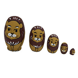 5 Pièces Peint à La Main Lion Animal Wooden Russian Nesting Dolls Matryoshka pas cher