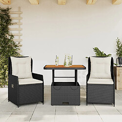 vidaXL Ensemble de bistro 3 pcs avec coussins noir résine tressée