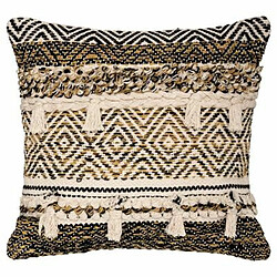 Coussin Déco Pompons 45x45cm Noir & Ocre