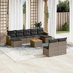 Maison Chic Salon de jardin avec coussins 10 pcs | Ensemble de Table et chaises | Mobilier d'Extérieur gris résine tressée -GKD98275