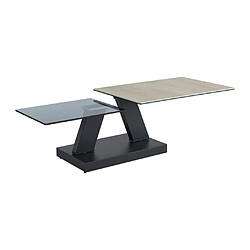 Acheter Vente-Unique Table basse avec plateaux pivotants - Céramique, verre trempé fumé et métal - Noir et naturel - OYRUS de Maison Céphy