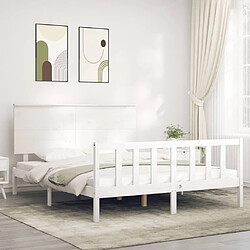 Maison Chic Lit adulte - Cadre Structure de lit avec tête de lit Contemporain blanc King Size bois massif -MN20100