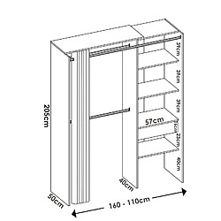 Pegane Armoire dressing en bois mélaminé avec penderies, 1 tiroir et 1 rideau coloris chêne naturel, graphite - Longueur 160 x Profondeur 50 x Hauteur 205 cm