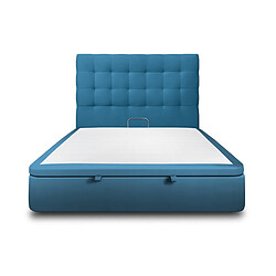 Sommeil de plomb Lit coffre 200x200cm avec tête de lit capitonnée Velours Bleu - Hauteur totale : 39cm