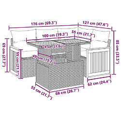 vidaXL Salon de jardin 5 pcs avec coussins gris résine tressée acacia pas cher