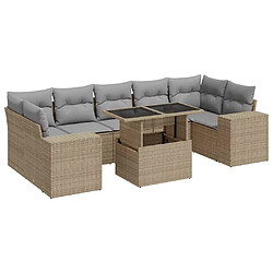 vidaXL Salon de jardin avec coussins 8 pcs beige résine tressée