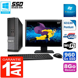 PC DELL 3020 SFF Ecran 19" Intel G3220 RAM 8Go Disque Dur 960 Go SSD Wifi W7 - Occasion