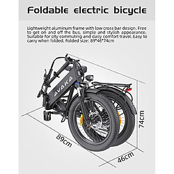 Acheter Vélo électrique pliable AVAKA K300, pneus 20 x 3,0 pouces,350W,36V 16 Ah,31 km/h,100 km- Blanc