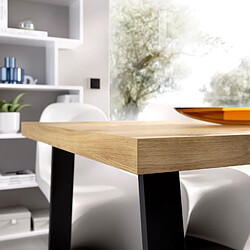 Avis Pegane Table à manger rectangulaire en bois coloris chêne avec pieds en métal noir - Longueur 140 x Profondeur 90 x Hauteur 75 cm