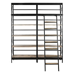 Pegane Etagère, bibliothèque en bois coloris naturel et métal noir - longueur 180 x profondeur 35 x Hauteur 220 cm